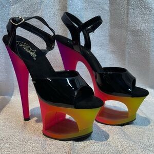 Pleaser Moon-709UV - Black Pat Neon Multi colored Platform Heels